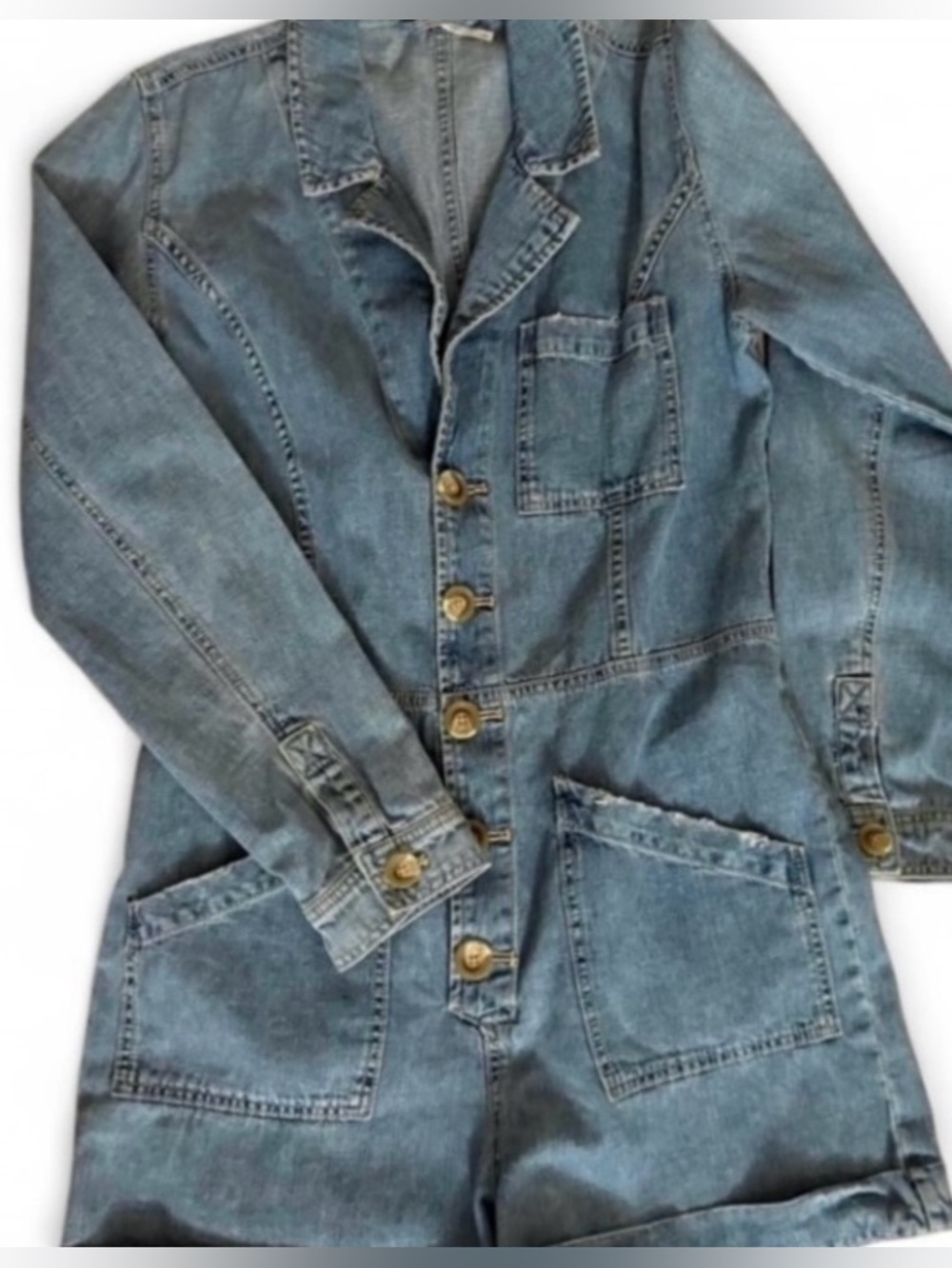 Free People Denim Shorts long sleeve romper Size Small